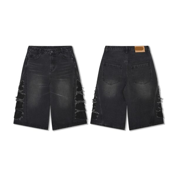 Washed Old Worn Cat Beard Denim Shorts