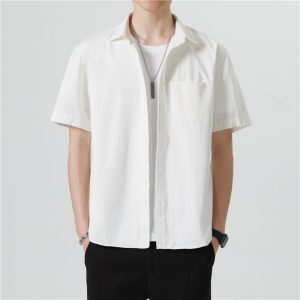 Cotton Short-sleeved Casual Solid Color Shirt Coat